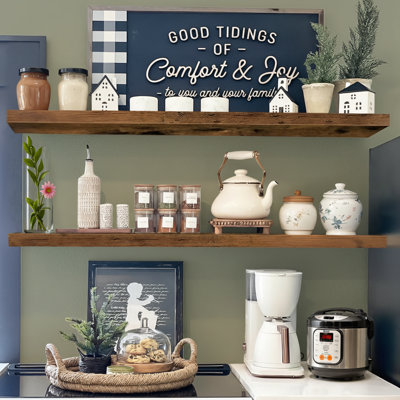 47.3 X 9.4 Inch Retro Brown Extra Long Wall-Mounted Shelf Set (2 Pieces) - Farmhouse Style Home Decor Shelf - Suitable For Various Spaces - Storage And Display Dual-Purpose