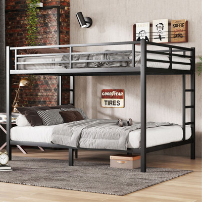 Metal Queen Over Queen Bunk Bed For Teens And Adults,Space-Saving/Noise Reduced/No Box Spring Needed, Black