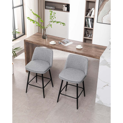 Counter Height Swivel Bar Stools Set Of 2, 360° Swivel Upholstered With Back, Metal Legs, Ideal For Kitchen Island And Pub, Comfortable Seating