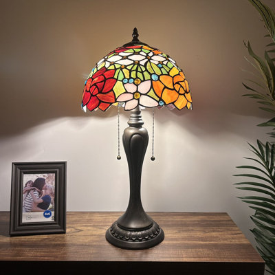 Flynt Tiffany Table Lamp Stained Glass Rose Flowers LED Bulbs Included 22"H*12"W