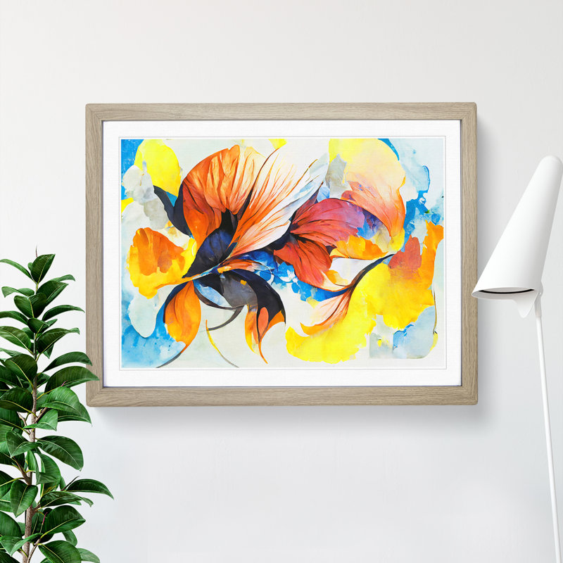 Flowers - Single Picture Frame Painting, 46cm H x 64cm W, Oak Framed