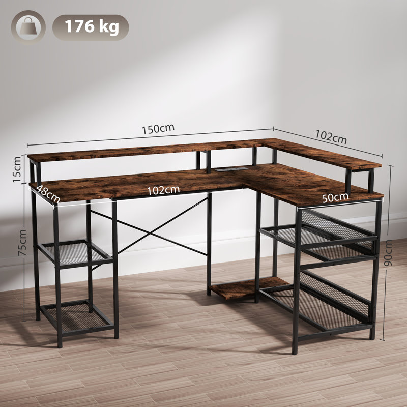 Catawba L-Shaped Metal Base Computer Desk with Power Outlet