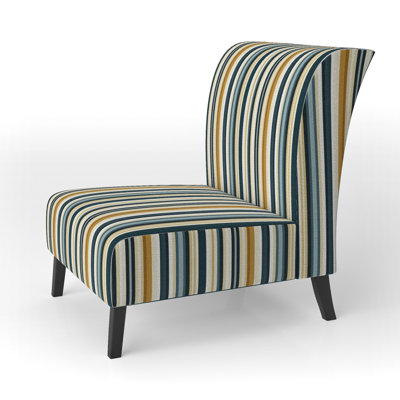 Teal And Brown Classic Pinstripe Pattern - Upholstered Modern Slipper Chair, Teal Accent Chair