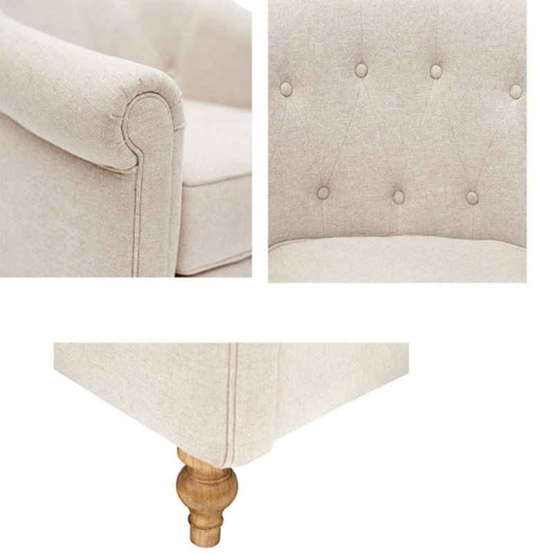 Beige Microfiber Barrel Accent Chair with Wood Legs