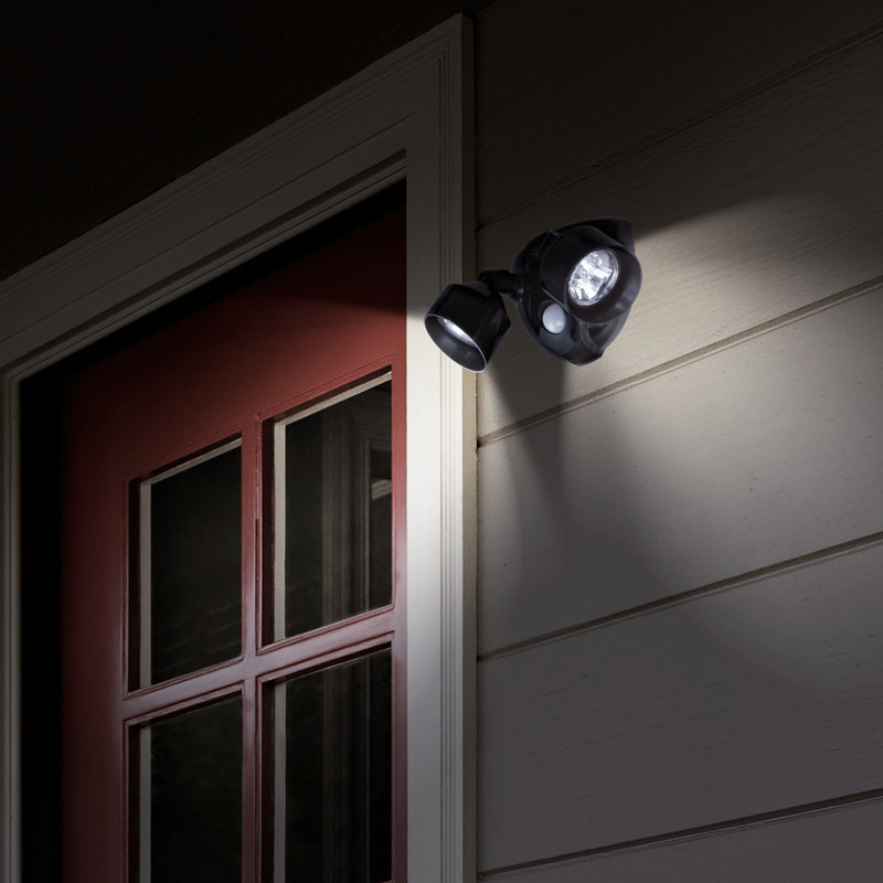 Dual Head Motion Sensor LED Wireless Security Light- Outdoor Porch, Deck, Window Adjustable Light, Battery Powered- By Stalwart Security- Black
