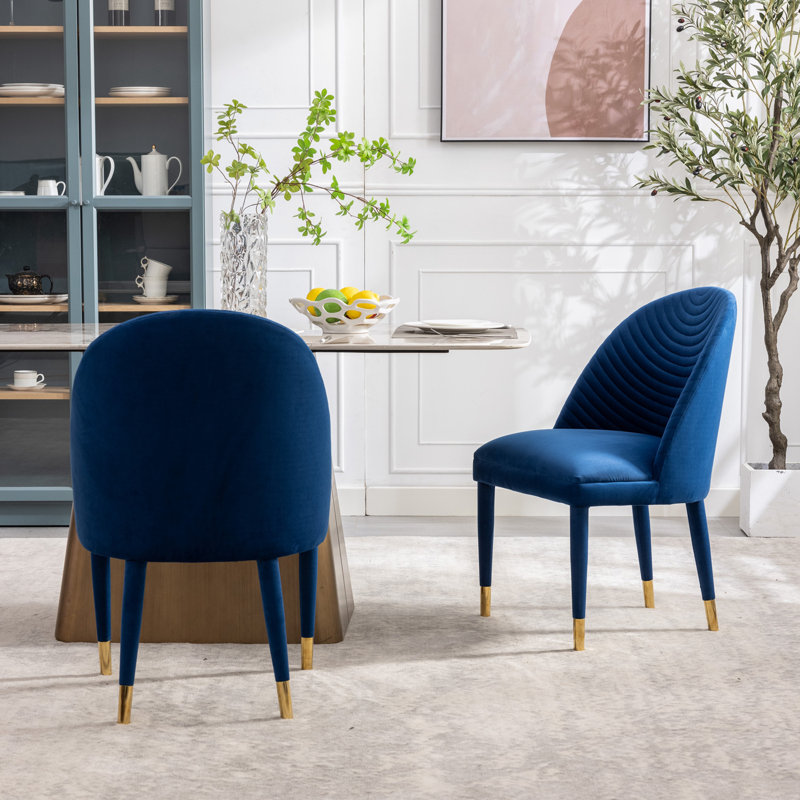Chaise de salle à manger rembourrée en velours Shurtleff, 2, Marine, Bleu