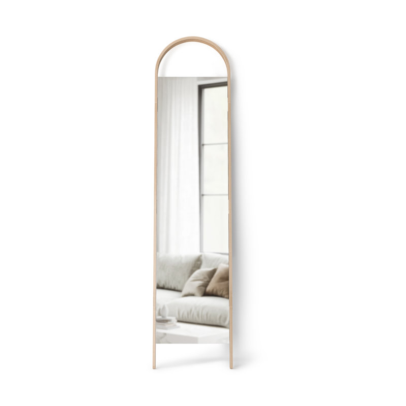 Natural Wood Full Length Arched Leaning Mirror