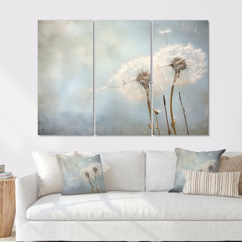 «White Dandelion Farmhouse Still Life», ensemble d'art mural sur toile pissenlit, H 28 po x l 36 po