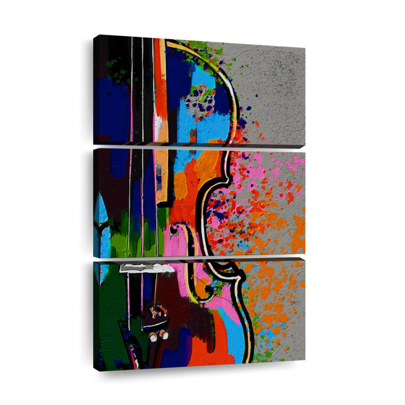 Ensemble de 3 pièces de violon coloré sur toile par Harper D., H 32 po x l 20 po x P 1,25 po