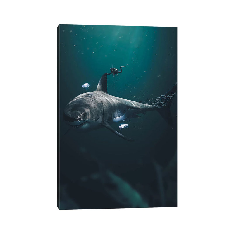 The Megalodon par Zenja Gammer - impression d'art graphique, Aucun mat, Toile tendue, H 18 po x l 12 po x 1,5 po