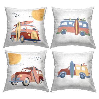 Ensemble de 4 coussins décoratifs pour plage Beach Caravane