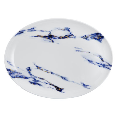 Plateau ovale en porcelaine azur