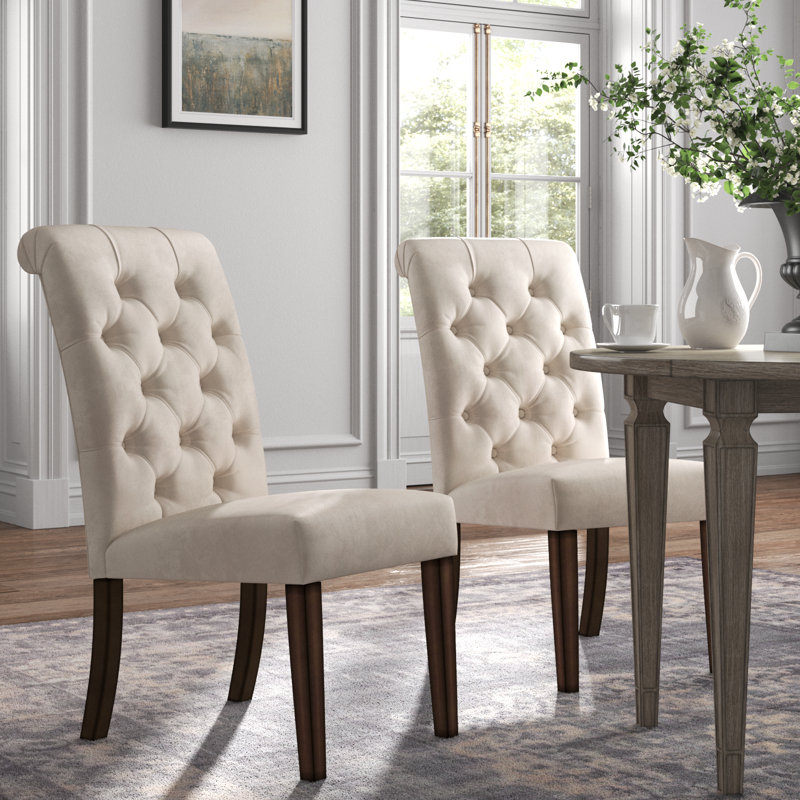 Chaise d'appoint rembourrée et capitonnée Ameriga, Espresso, Velours beige