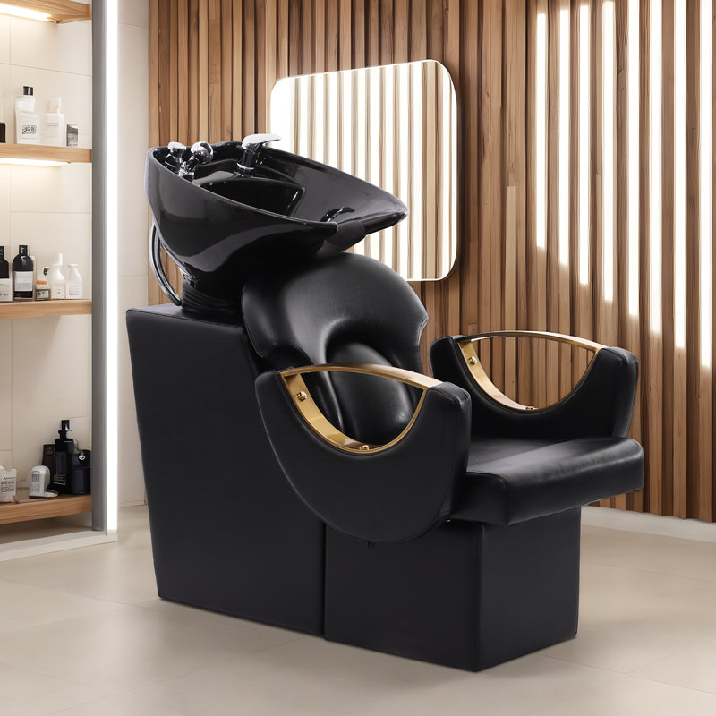 Fauteuil de massage en similicuir, lit de shampooing, noir