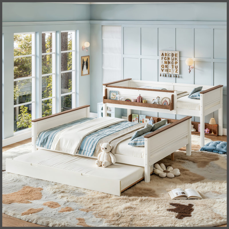 Lit superposé simple au-dessus de double / double en bois avec tiroirs de rangement, lit gigogne escamotable, tablettes de rangement, conception convertible