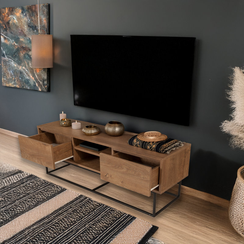 Meuble télé à 2 tiroirs avec cadre en métal pour téléviseur de 60 po ou moins, 55.1"