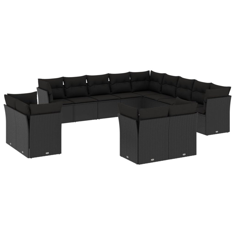  Ensemble de canapé de jardin en rotin noir, Noir, Noir