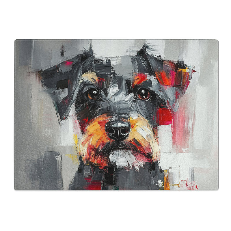 Schnauzer Graphic Dog  Glass Chopping Board