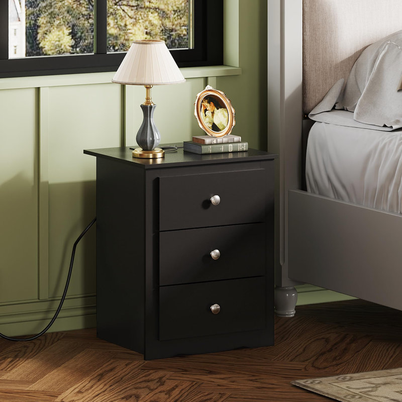 46.5cm W Manufactured Wood Bedside Table, Black