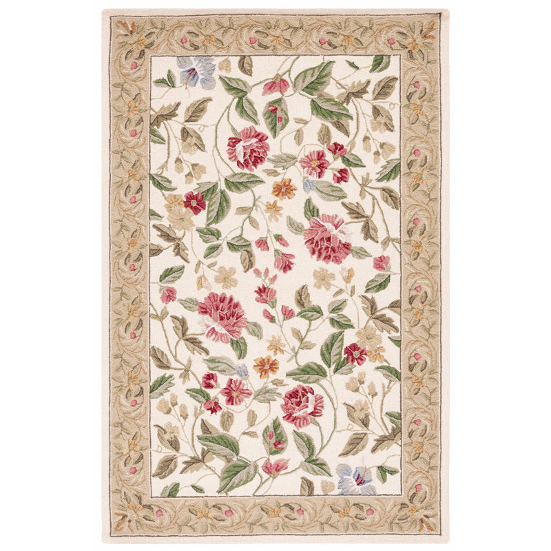 Hollander Floral Handmade Looped Ivory/ Beige Indoor Area Rug, Rectangle 8' x 10'