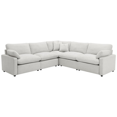 Biny 5Pc L Shape Modular Sectional Sofa, Light Gray, Power Reclining