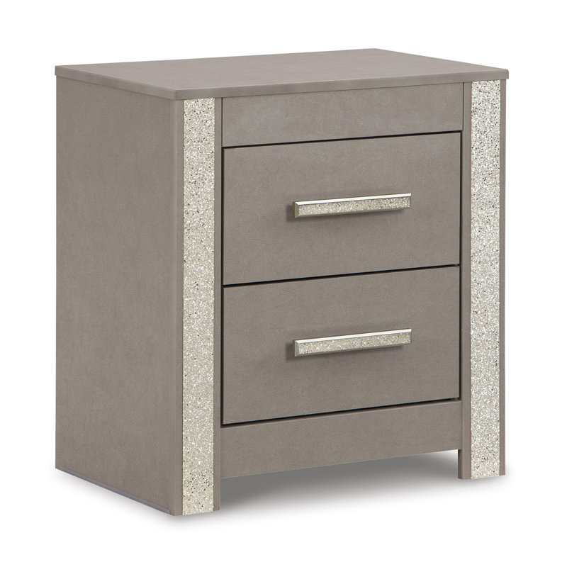 Gray Contemporary 2-Drawer Nightstand with Glitter Accents