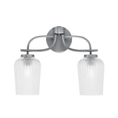 Barre d'éclairage de salle de bain 2 lumières Zygi au fini graphite avec verre texturé transparent de 5 po