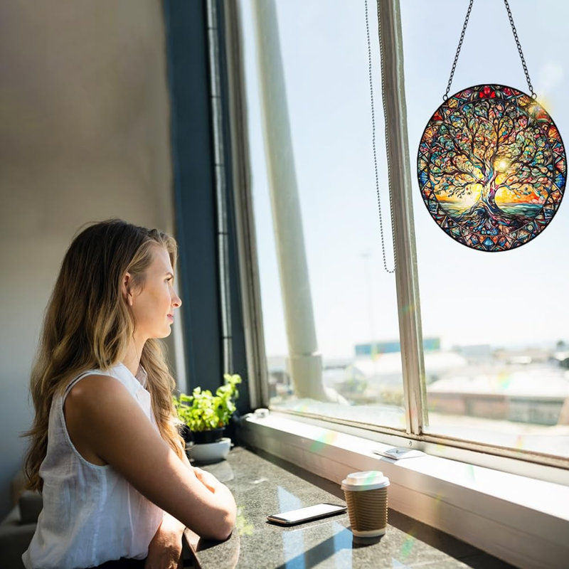 Accroche-fenêtre en vitrail Tree of Life Suncatcher