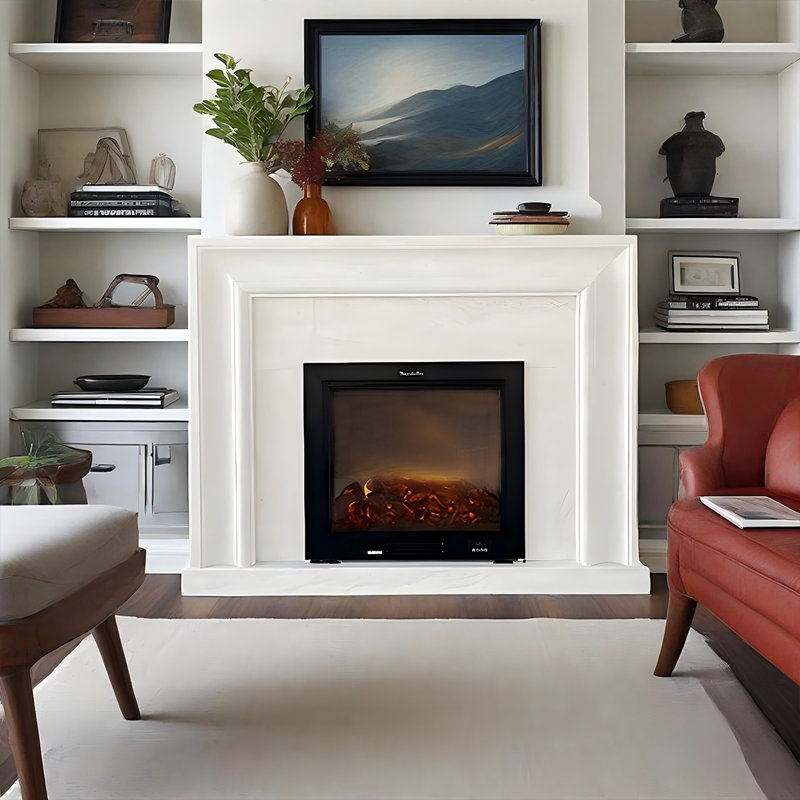47.24"Modern Simulated Flame Marble Heating Electric Fireplace, 43.31" H x 47.24" W x 11.81" D
