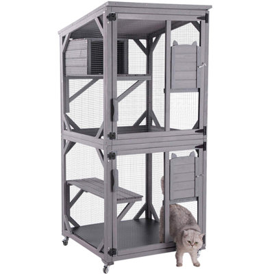 Enceinte pour chat sur roulettes 70,9 "avec boîte de repos améliorée, toit imperméable