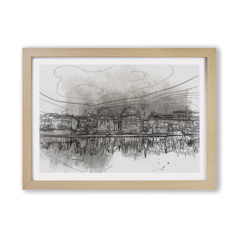 Reflection of Stockholm in Sweden - Framed Print, 45cm H x 63cm W x 2cm D, Oak
