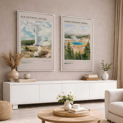 Old Faithful Geyser & Grand Prismatic Spring Set of 2 Canvas Prints