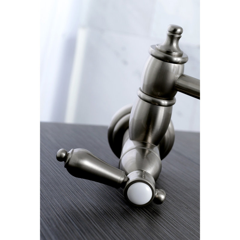 Kingston Brass Heirloom Two-Handle 1-Hole Wall Mount Pot Filler Faucet, Brushed Nickel