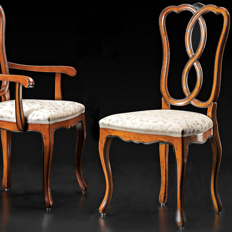 Queen Anne Back Side Chair in Beige/Brown
