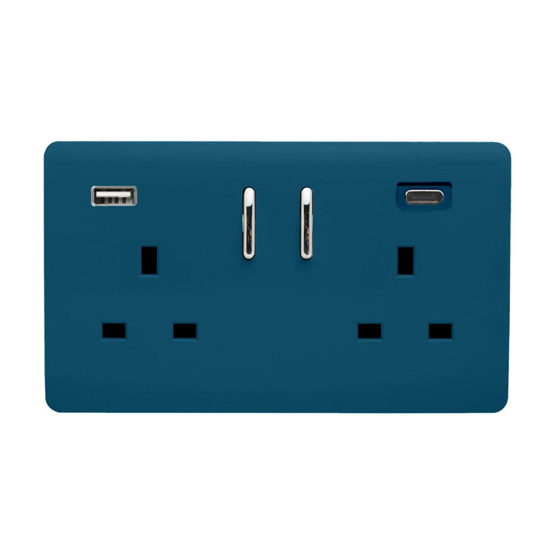 Trendi Switch 2 Gang USB 3100mA Type A & C USB Plug Socket, Midnight Blue
