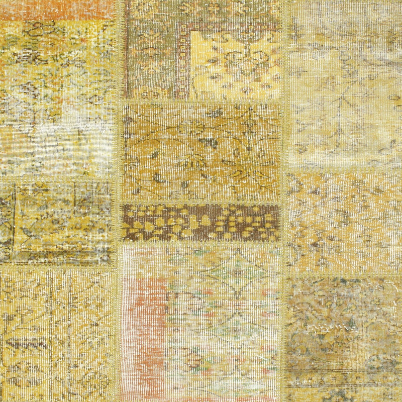 Tapis de zone vert/citron contemporain, Carré 8 pi x 8 pi