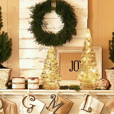 Christmas Decorations Indoor, 2 PCS Sparkling Glass Christmas Tree Table Decorations With LED Lights, Lighted Xmas Tree Decorations With Timer For Home Mantel Shelf Table Decor