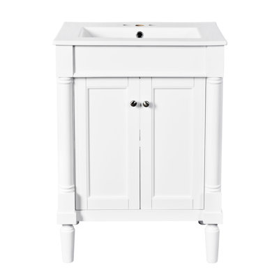 Meuble-lavabo de salle de bain 24 po avec lavabo supérieur en céramique, porte et armoire de rangement