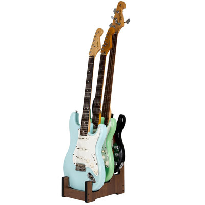 Wood Multi Guitar Stand,3 Holder Stand,Space-Saving Guitar Floor Stand For Home,Music Studio,Stage - Walnut Color (Walnut)