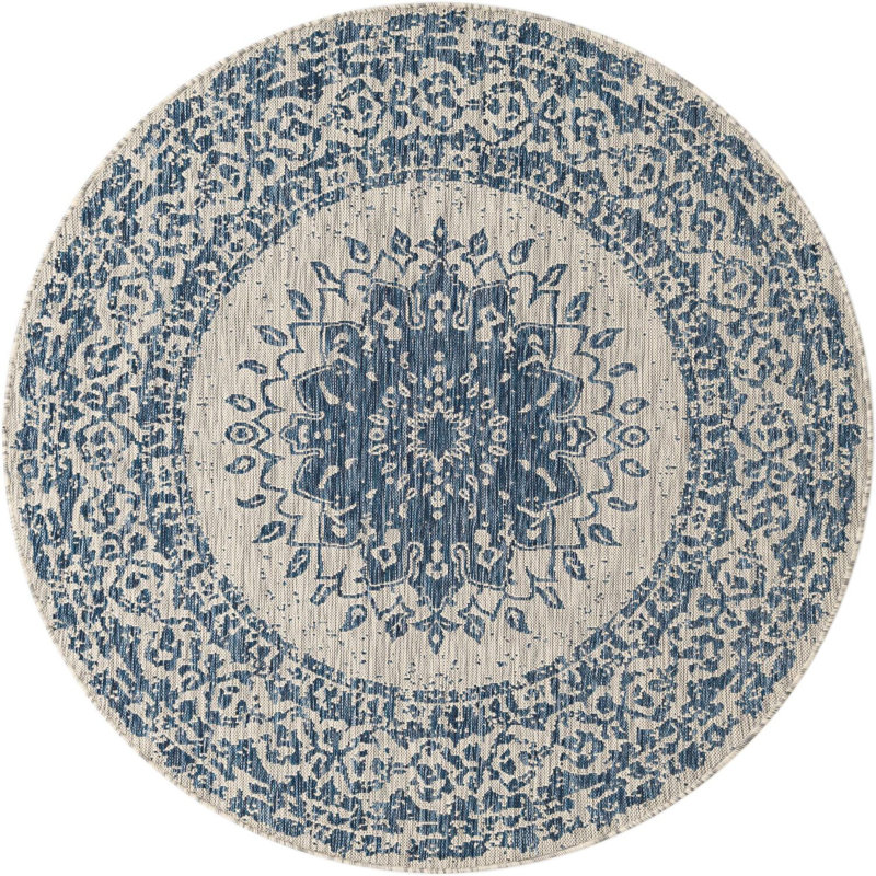 Tapis bleu Contemporary Hitchens, Rond 6 pi 1 po