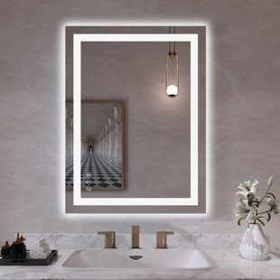 VENETIAN IMAGE Square Wall Mounted Led Mirror with Defogger for Bathroom  Vanity Home Décor | Wall Mirror for Living Room | 3000K Warm White Led 