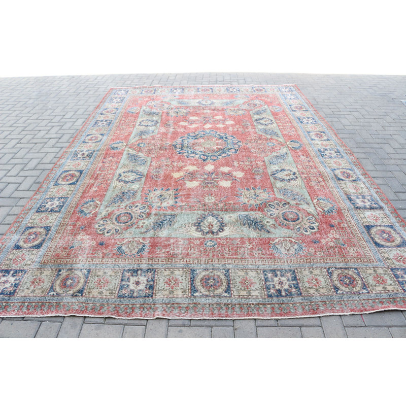 Tapis Oushak surdimensionné en laine biologique bleu turc pour une décoration d'inspiration rétro