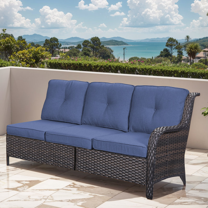 Canapé modulaire d'extérieur en osier avec coussins 73,62 po Deb, Bleu, Brun