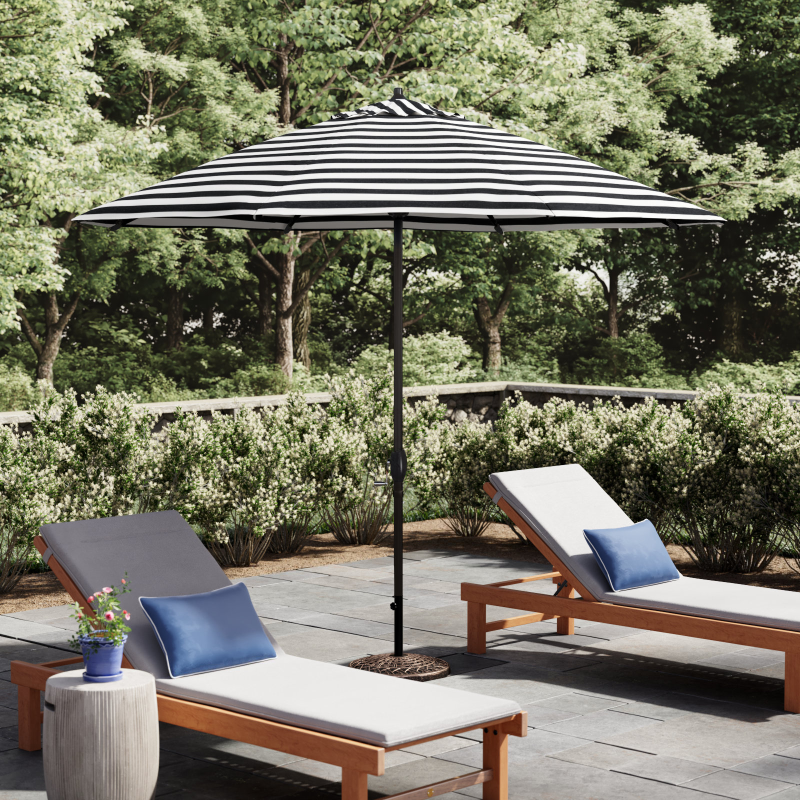 Deshaun 9' Sunbrella® Market Umbrella, Cabana Classic Black Stripe Sunbrella®