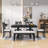 Stanely 6-Piece Extendable Dining Table with Footrest, 4 Linen Upholstered Dining Chairs and Bench-1657487365