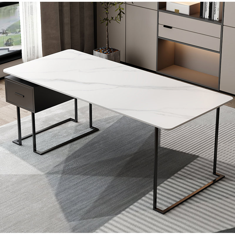 Practical Sintered Stone Office Desk with Storage Drawer, 29.5" H x 70.9" W x 31.5" D, Black