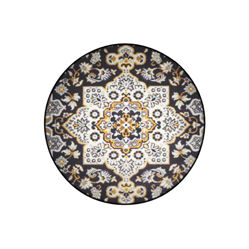 Brown Beige Themed Ethnic Motif Traditional Patterned Round Woven Base Vintage Decorative Carpet, Round 2'8"