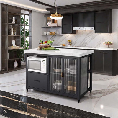 Black metal base marble countertop island