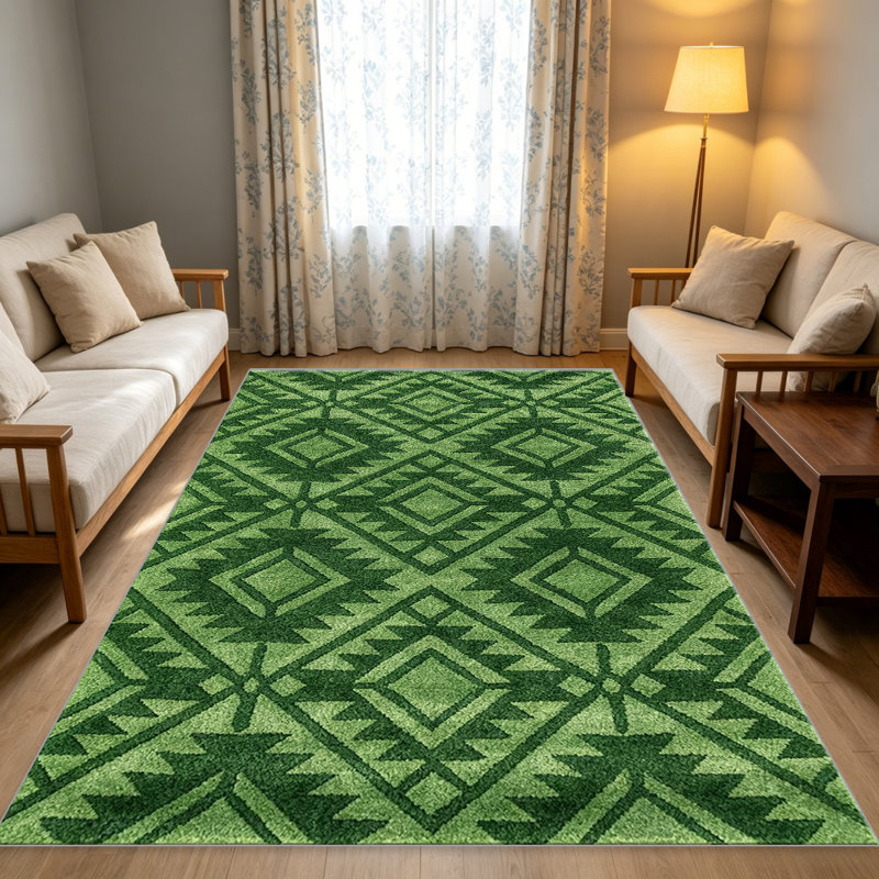 Green Southwestern Geometric carpet-easy to clean, machine-washable, soft and comfortable; suitable for door mats, kitchens, living rooms, bedrooms, corridors, and laundry areas. Easy to clean, durable carpet for home decoration.