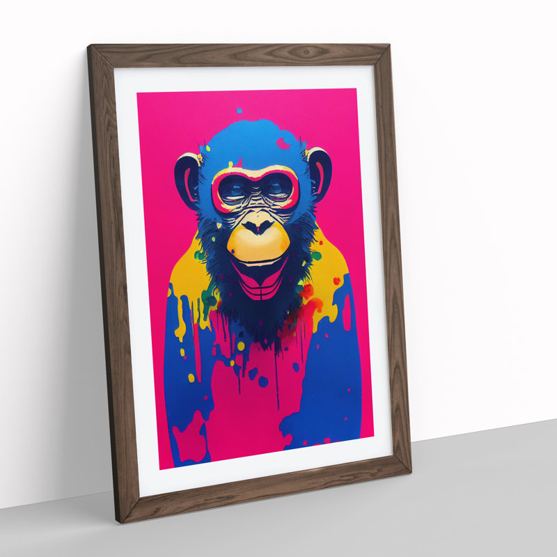 Paint Drip Monkey No.1 - Wall Art, 64cm H x 46cm W x 2cm D, Walnut Framed